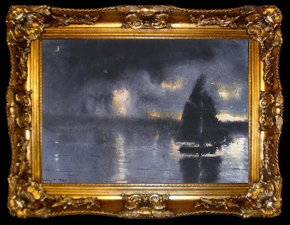 framed  Winslow Homer Sailboat and Fourth of July Fireworks (mk44), ta009-2